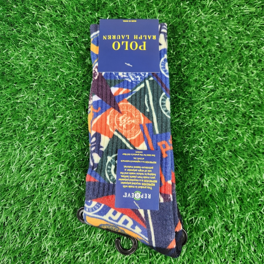 Ralph Lauren Polo Prep Rally School Spirt Crew Socks Blue Multicolor